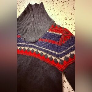 Men's Turtleneck Sweater in Gray and Red